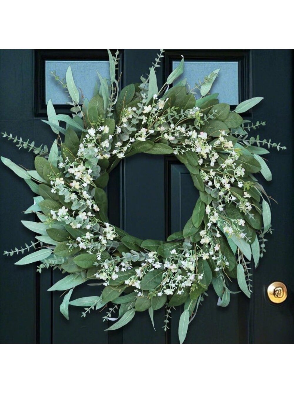 26" Large Eucalyptus & Flower Wreath for Front Door Decor - Green & White